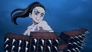 Hinatsuru suddenly attacks with her kunais to Gyutaro (Image Source: Studio Ufotable)